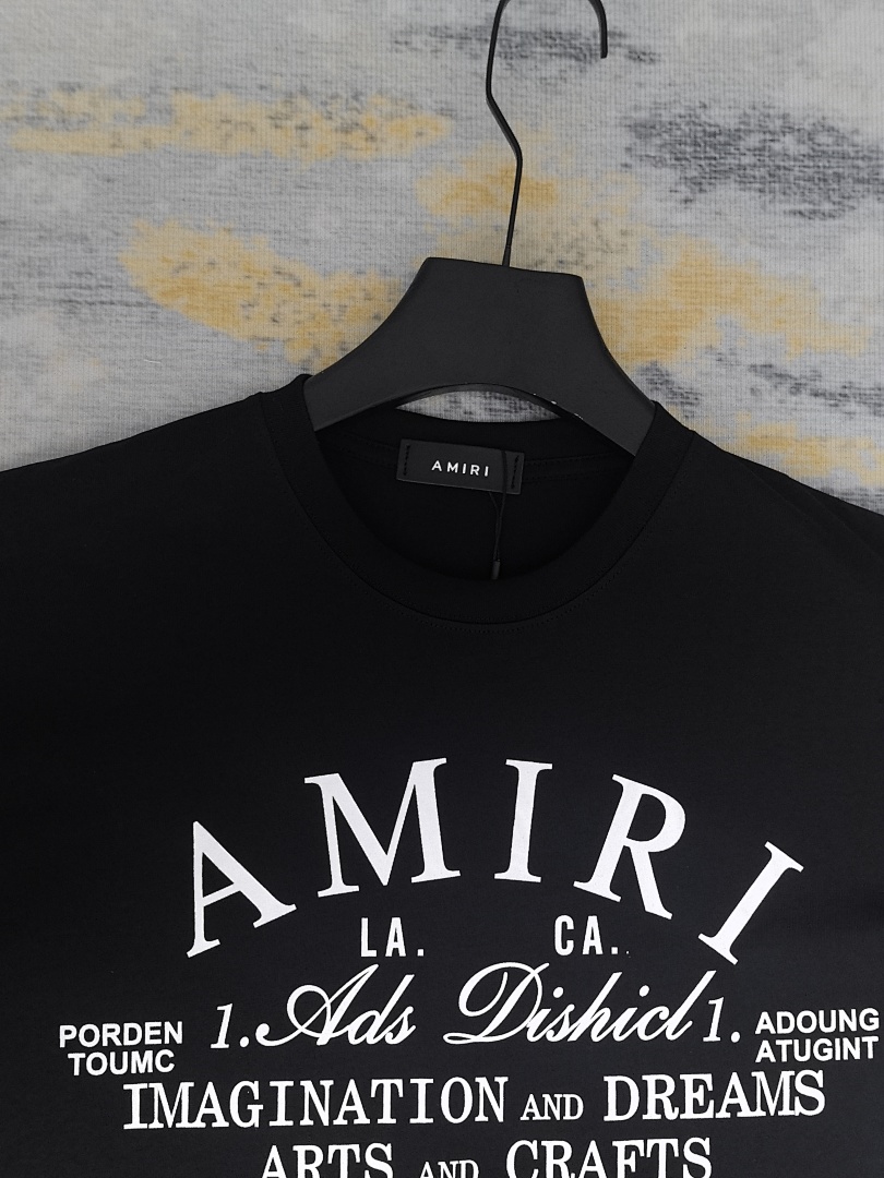 AMIRI 118 Wide Version Model Short Sleeve T Logo Print High Wind Black White S M L XL 9907# - Image 23