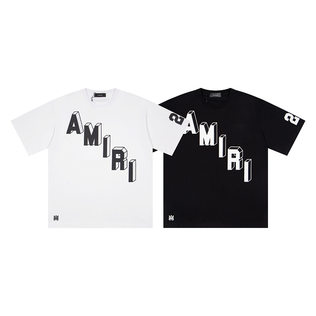 AMIRI 118 Wide Version Model Short Sleeve T Logo Print High Wind Black White S M L XL 9915# - Image 3