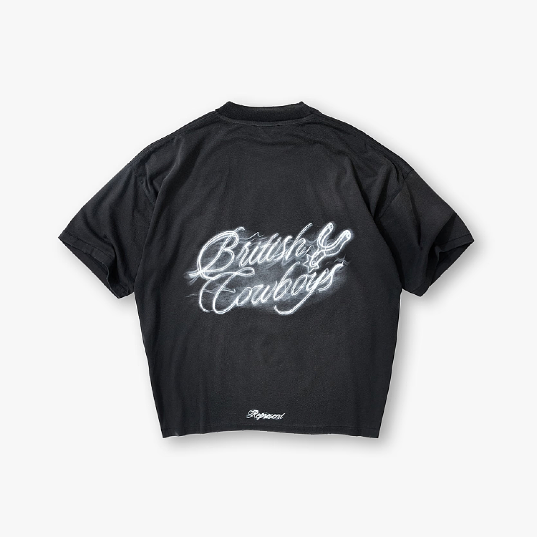 Represent 168 Represent British Cowboys T-Shirt 26Ss Top Fire Flame Diamond Washed Print Collar Short Sleeve T : Black White S M L - Image 3