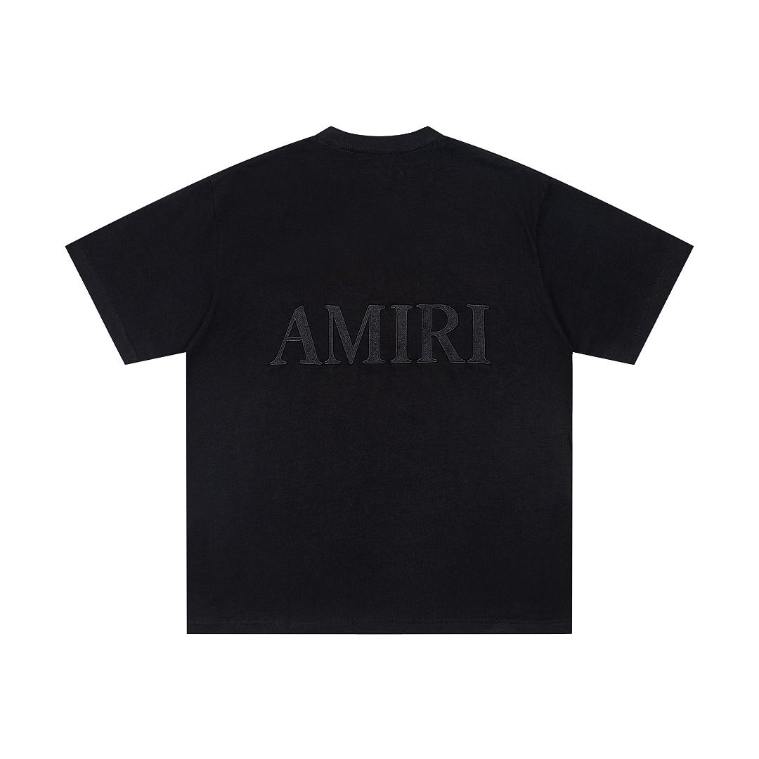 AMIRI 118 Wide Version Model Logo Embroidered Short Sleeve T Black Grey Cream Apricot S M L XL 9941# - Image 4