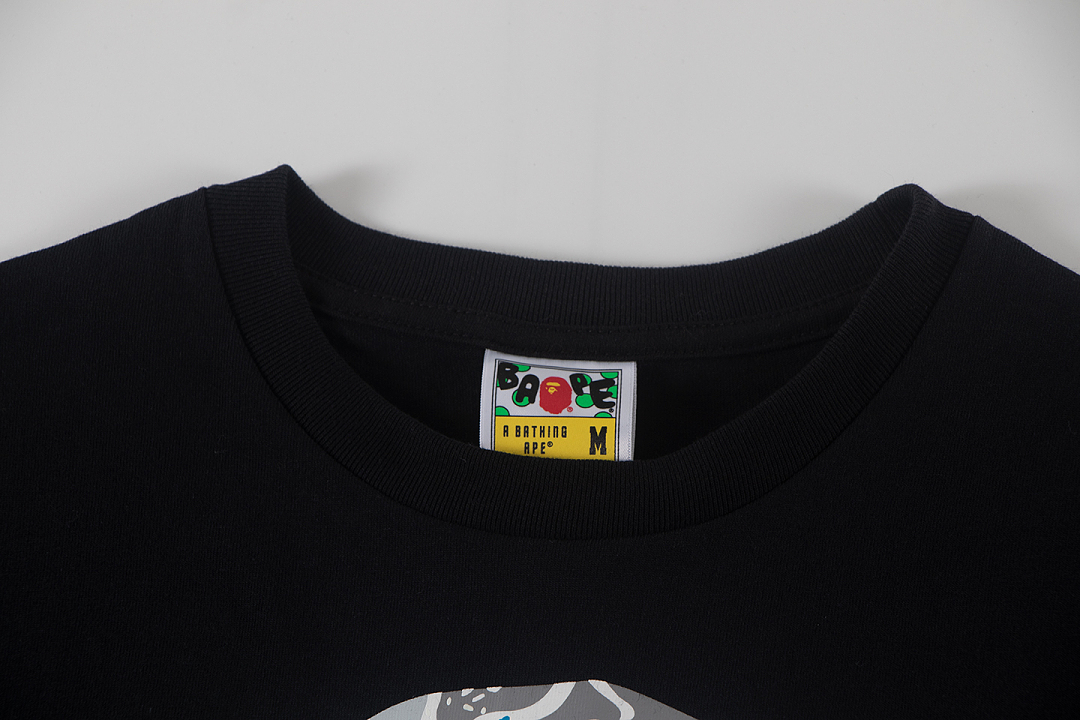 Bape 148 TOP Print Collar Short Sleeve T Black S-XL - Image 4