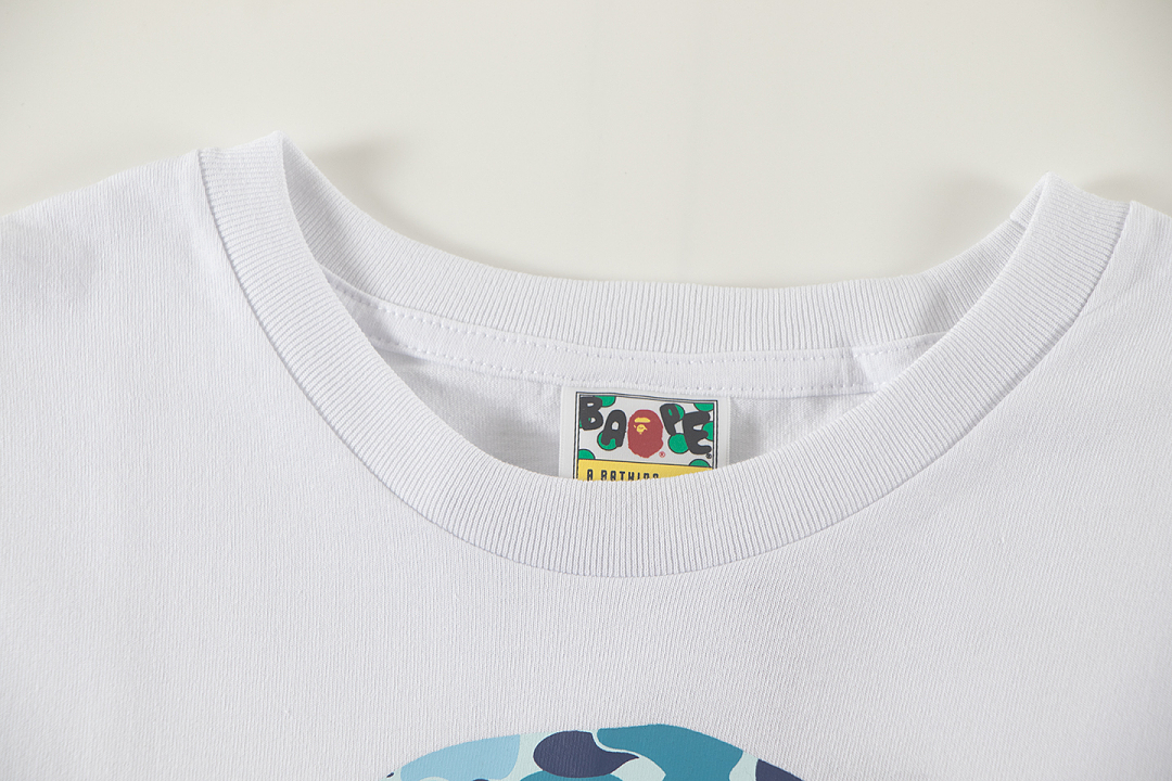 Bape 148 TOP Print Collar Short Sleeve T White S-XL - Image 4
