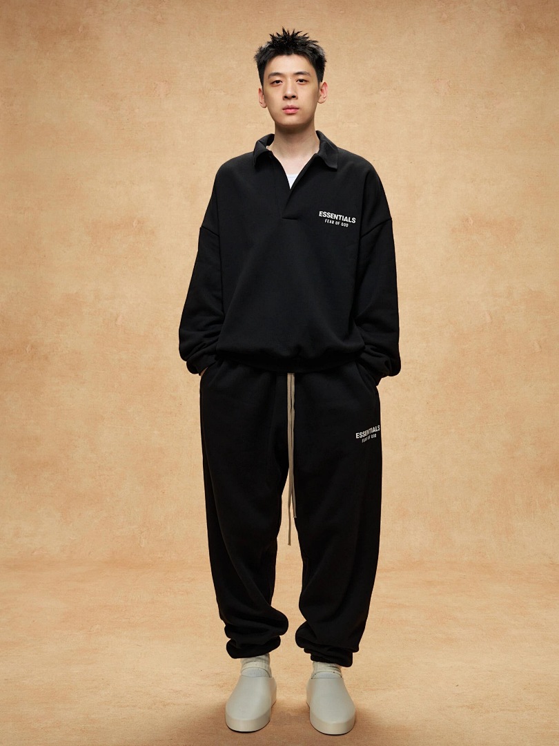 Essentials 178 Ess FALL24 HOLIDAY Fleece EssentialSweatpant Print Lace Up Velvet : Dark Mist Grey Light Black Desert Gold Brown :S-XL - Image 34