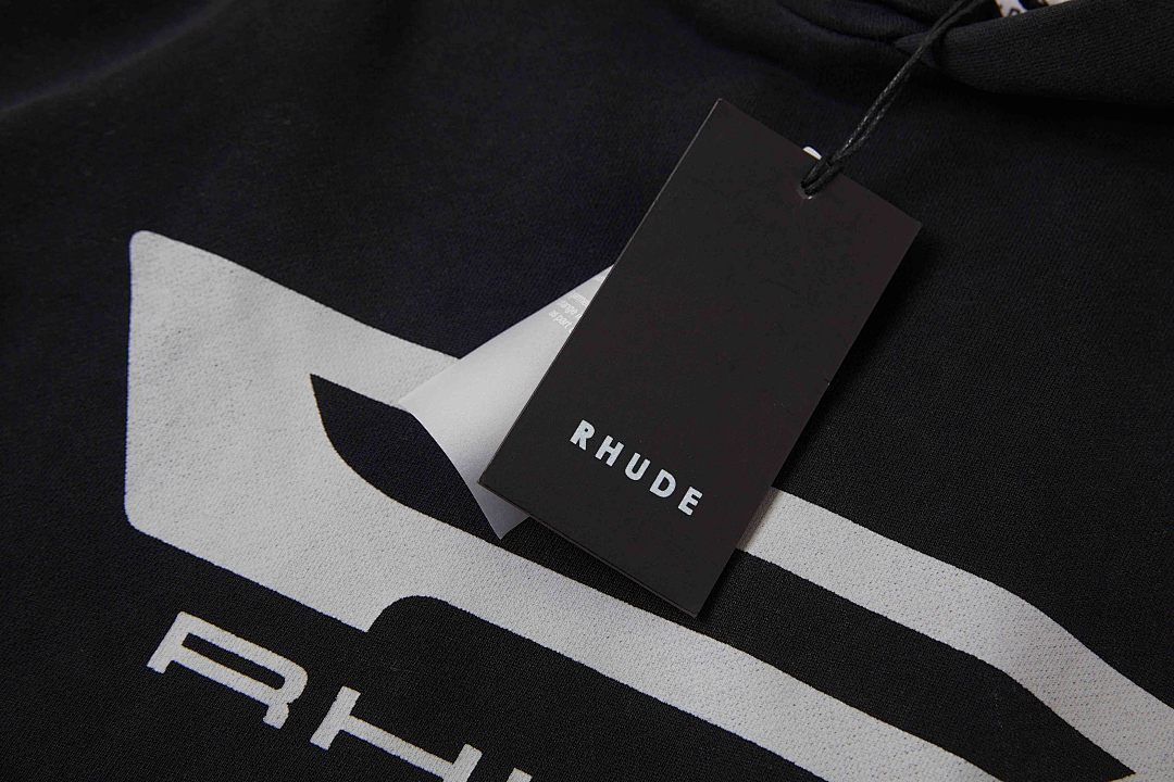 On Running ON SALE138 Rhude Black Campione Hoodie Big R Washed Print Short Wide Boxy : S M L - Image 9