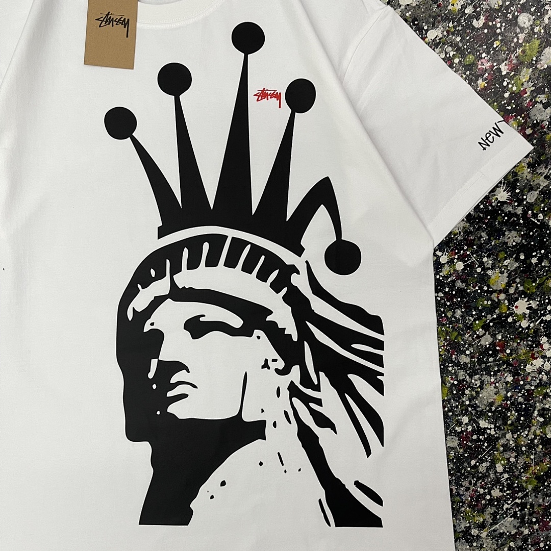 Stussy 108 Stu Statue Of Liberty Print Short Sleeve T : Black White Grey S Ｍ L XL XXL - Image 9