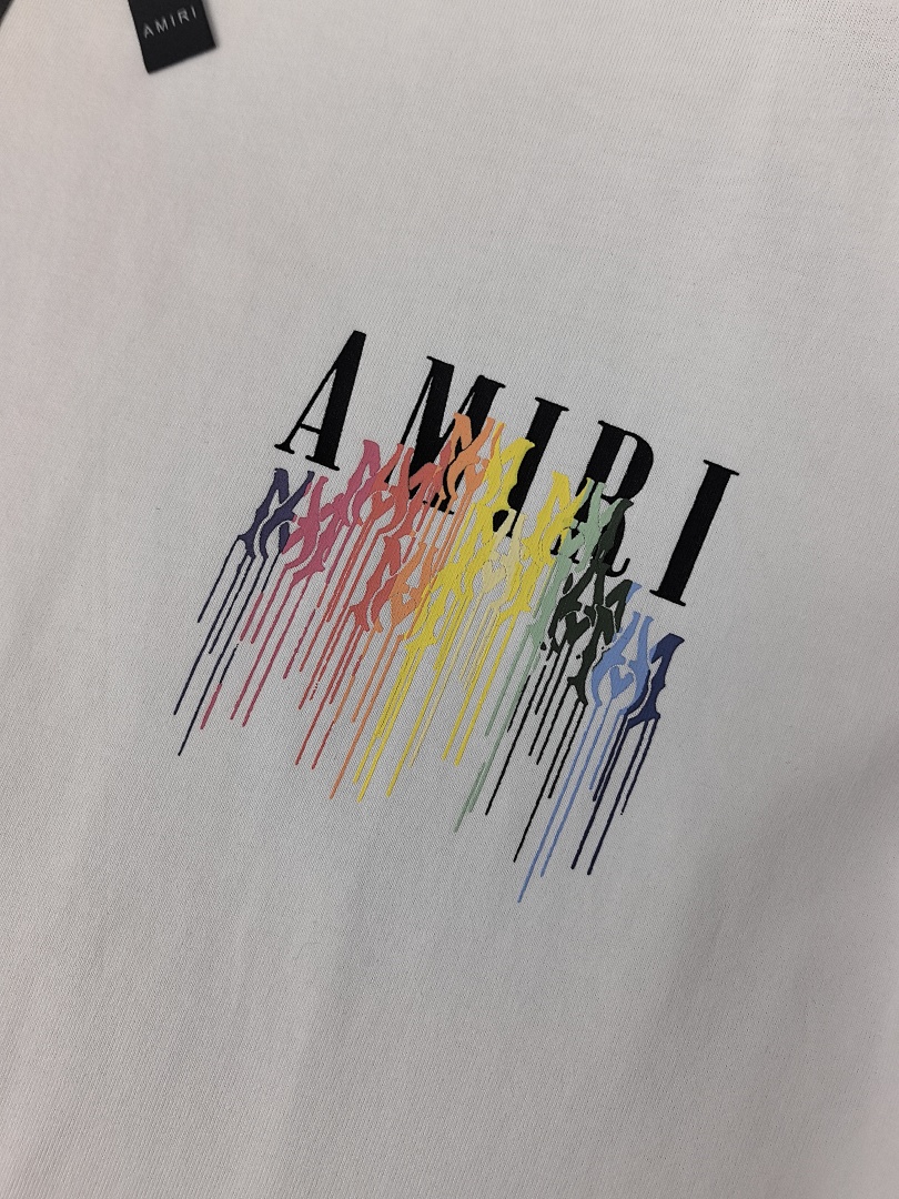 AMIRI 118 Wide Version Model Short Sleeve T Logo Color Ink Print High Wind Black White S M L XL 9901# - Image 28