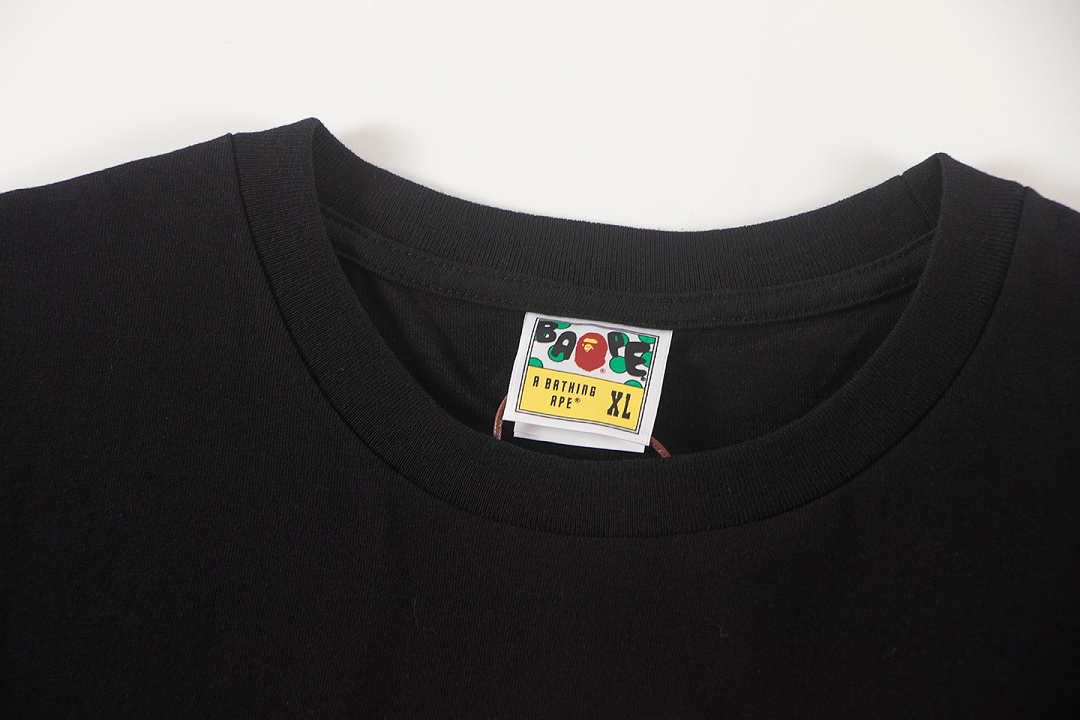 Bape 148 TOP Print Collar Short Sleeve T Black White S-XL - Image 5
