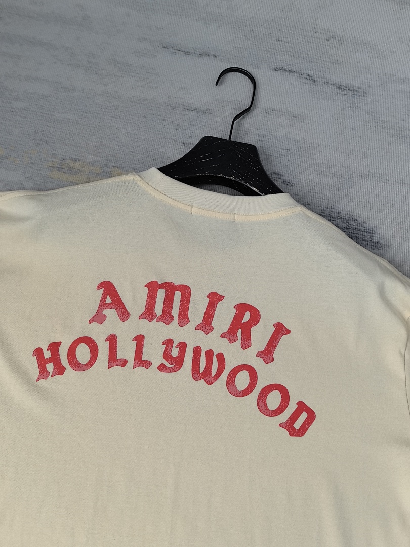 AMIRI 118 Wide Version Model Short Sleeve T Logo Print High Wind Black Apricot S M L XL 9912# - Image 31