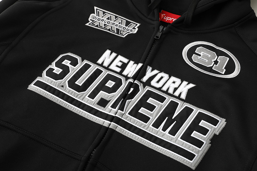 Supreme 458 WEEK16 Football Zip Up Hooded Sweatshirt Floral Embroidered Logo Mens Womens : Black White Red Sky Blue S M L - Image 12