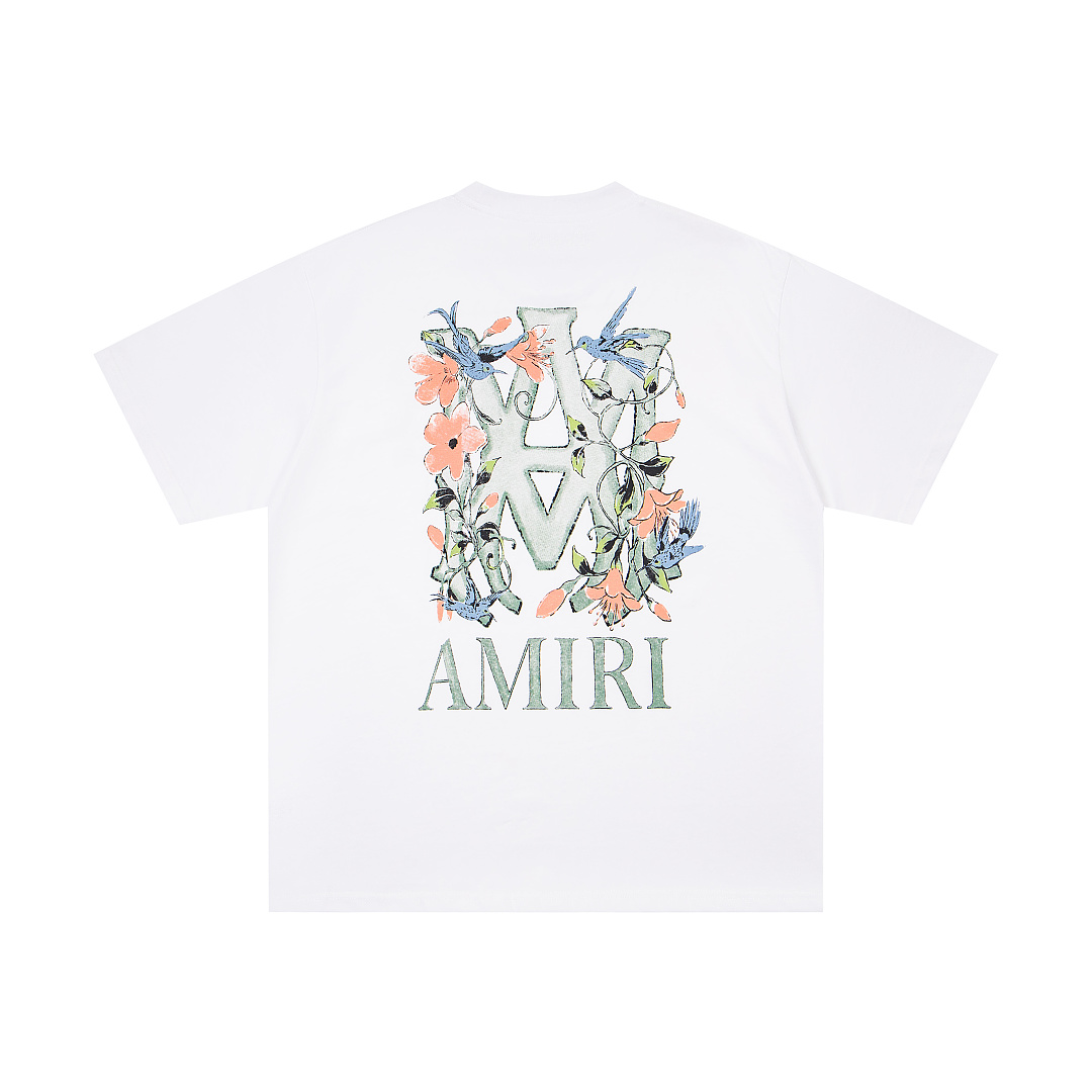 AMIRI 118 Logo Floral Print Short Sleeve T Black White S M L XL 9938# - Image 16