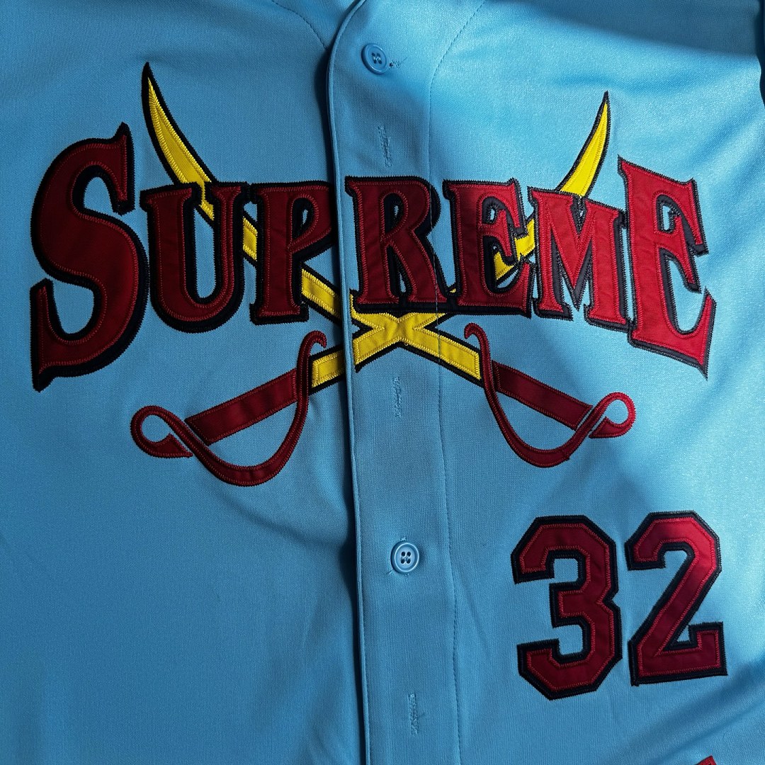 Supreme 268 FW25 WEEK1 Swords Baseball Jersey Label Patch Logo Buckle Short Sleeve : Black, Gold, Blue S-XL - Image 24