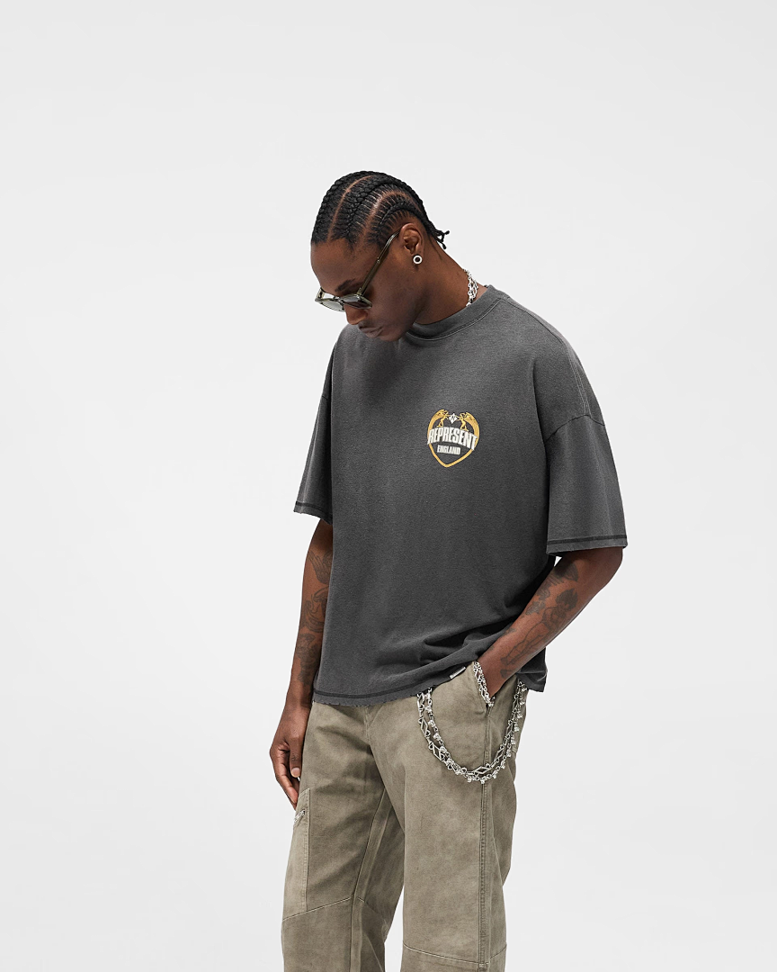 Represent 138 REPRESENT Angel Border T-Shirt Sky R Logo Collar Short Sleeve T : White Washed Black S M L - Image 12