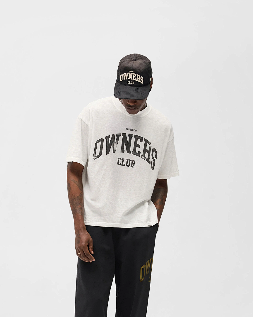 Represent 118 REPRESENT Owners Club T-Shirt Print Short Wide Boxy Version Model Sleeve T : Washed Black Cream Yellow White S M L - Image 8