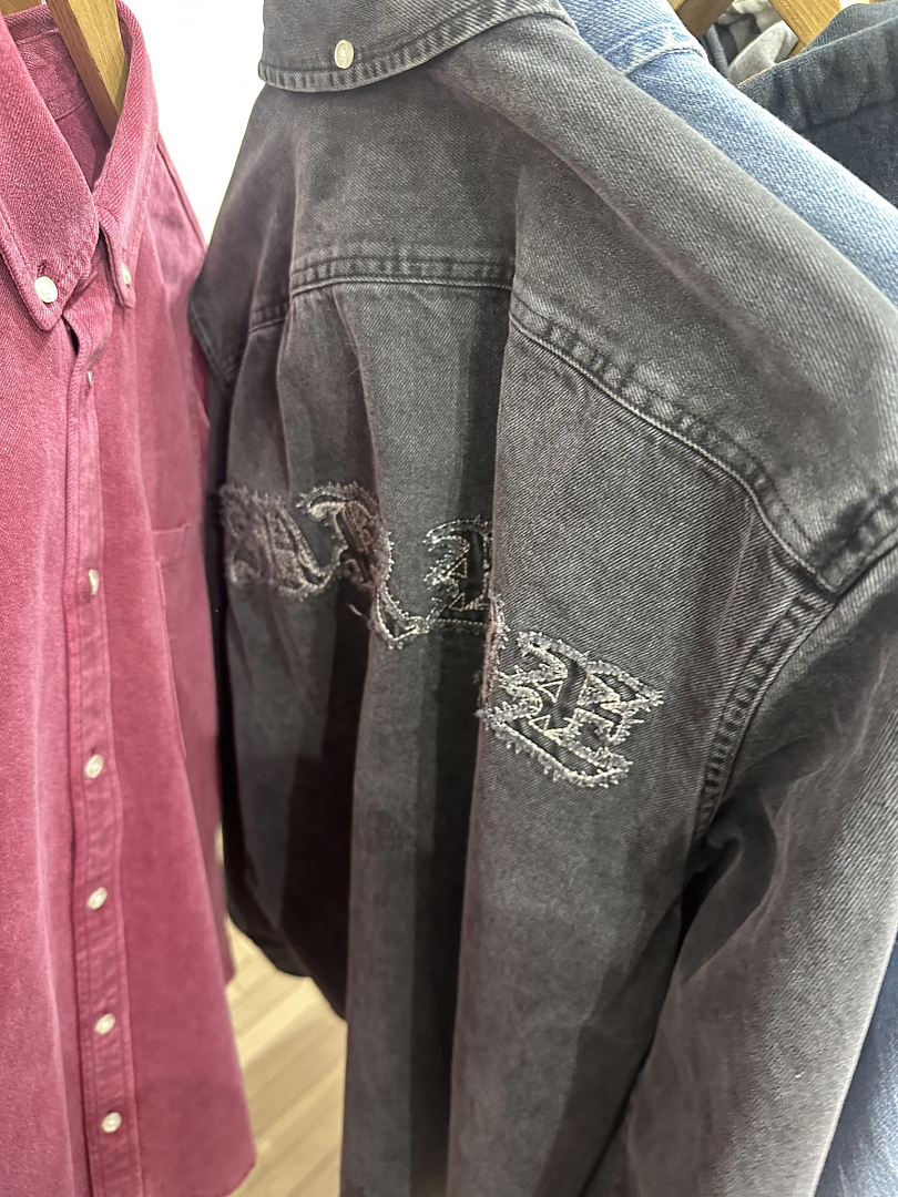 Supreme 358 Appliqué Denim Shirt Blue Black S-XL - Image 6