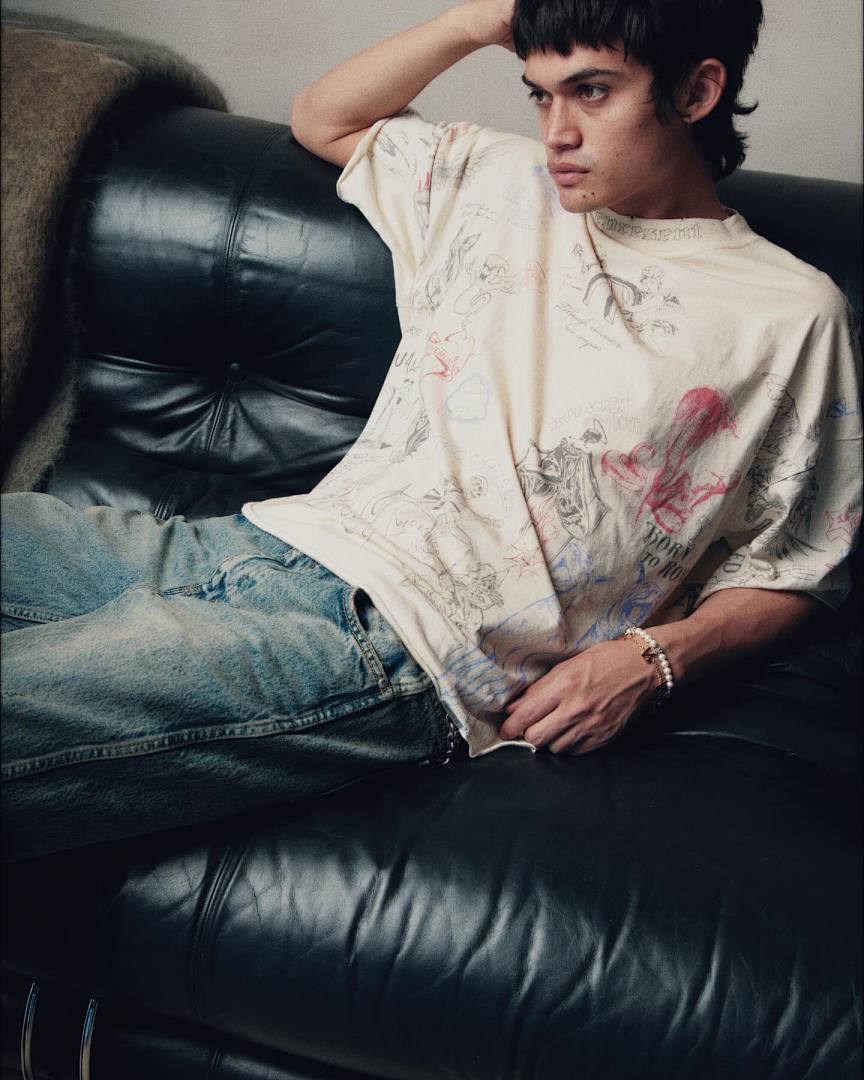 Represent 178 REPRESENT Legacy T-Shirt Sky Print Washed Short Sleeve T : Black White S M L - Image 41