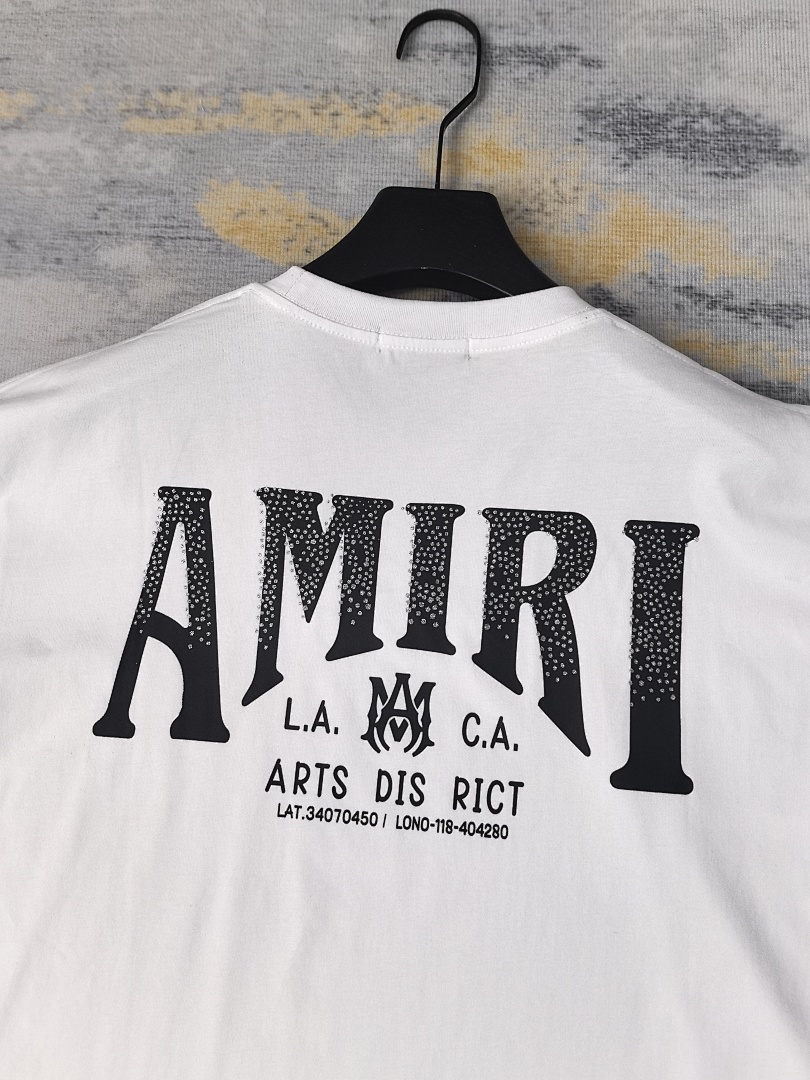 AMIRI 118 Wide Version Model Short Sleeve T Logo Print Diamond High Wind Black White S M L - Image 34