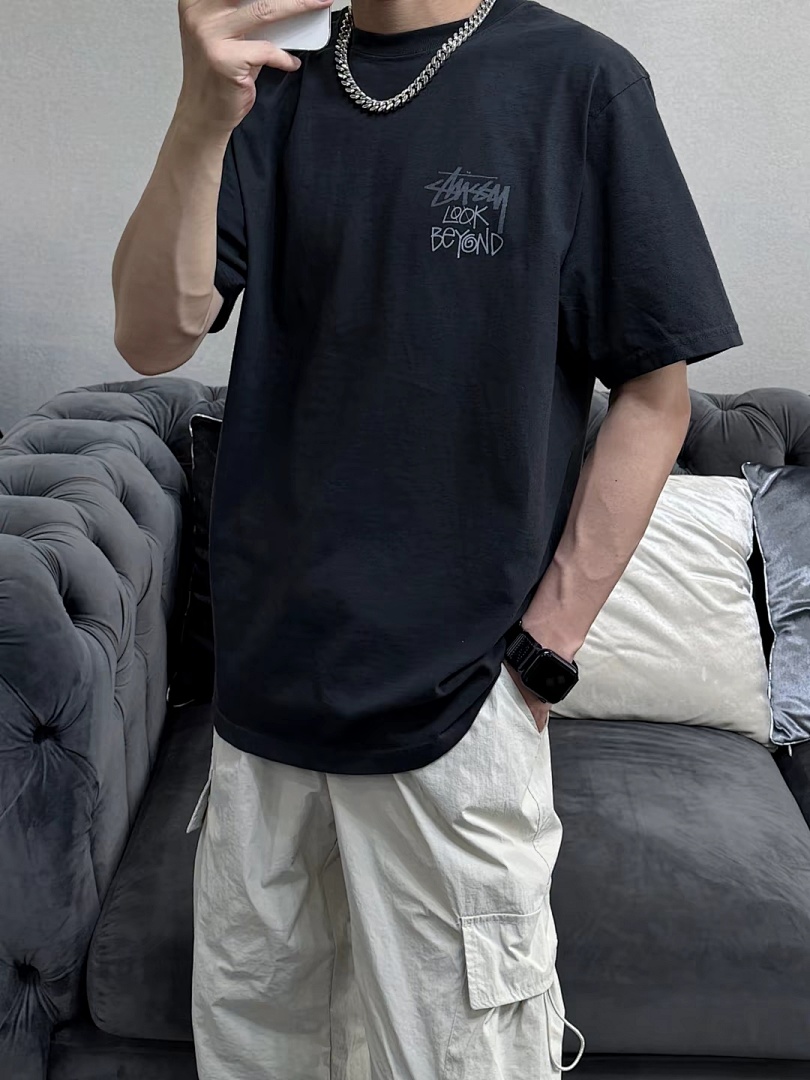 Stussy 128 STU SS25 LOOK BEYOND TEE PIGMENT DYED Double S Print Short Sleeve (Black White) - Image 34