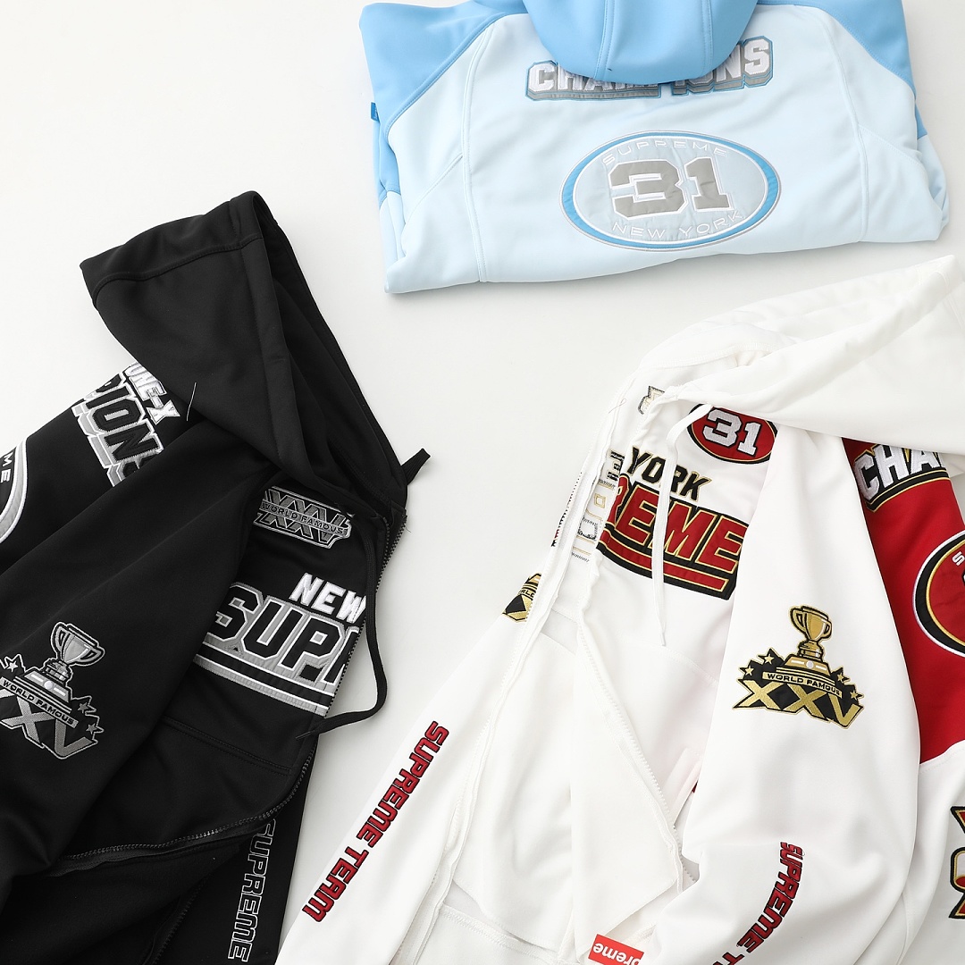 Supreme 458 WEEK16 Football Zip Up Hooded Sweatshirt Floral Embroidered Logo Mens Womens : Black White Red Sky Blue S M L - Image 27