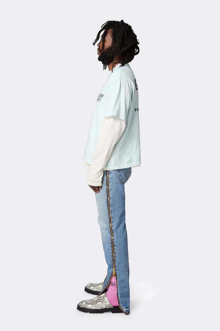 Gallery Dept 98 Gallery Dept. Classic Souvenir Tee LOGO Print Collar Short Sleeve T Black Grey White Cream Apricot Sky Blue Fruit Green Dark S M L - Image 30