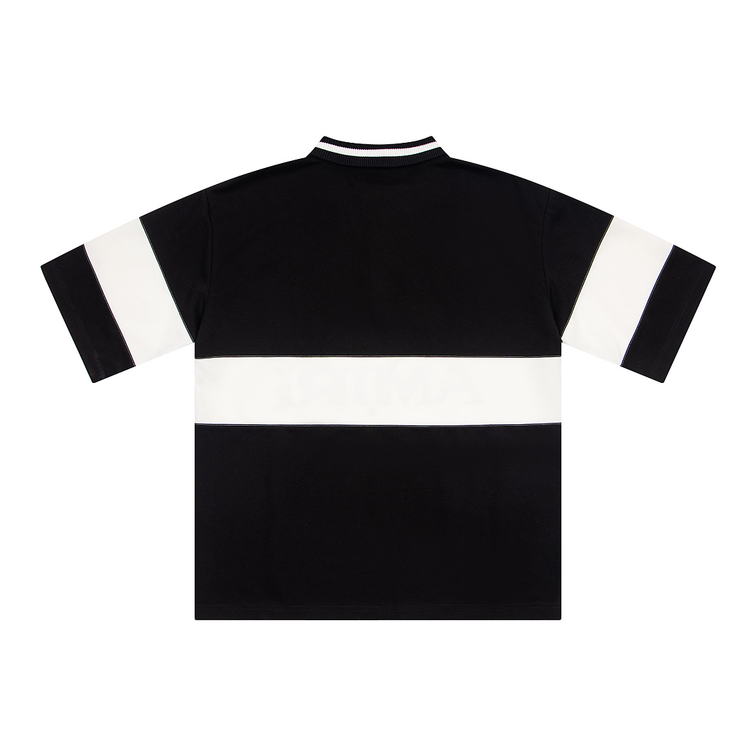 AMIRI 148 26Ss New Logo Print Collar Buckle Polo Short Sleeve T Black White S M L XL 9930# - Image 4