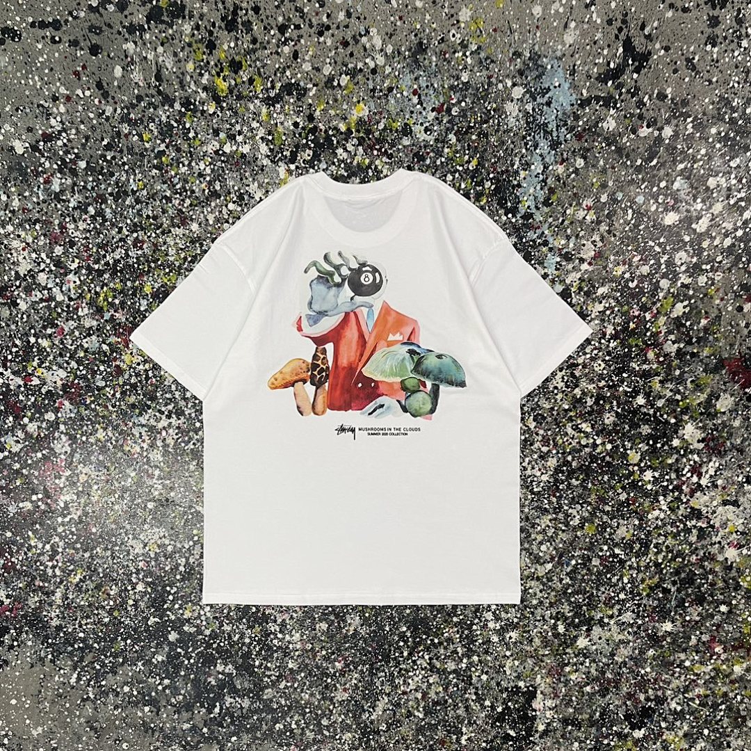 Stussy 108 STU 8 No In The Clouds Tee Black Print Short Sleeve T Mens Womens : White S -XXL - Image 8
