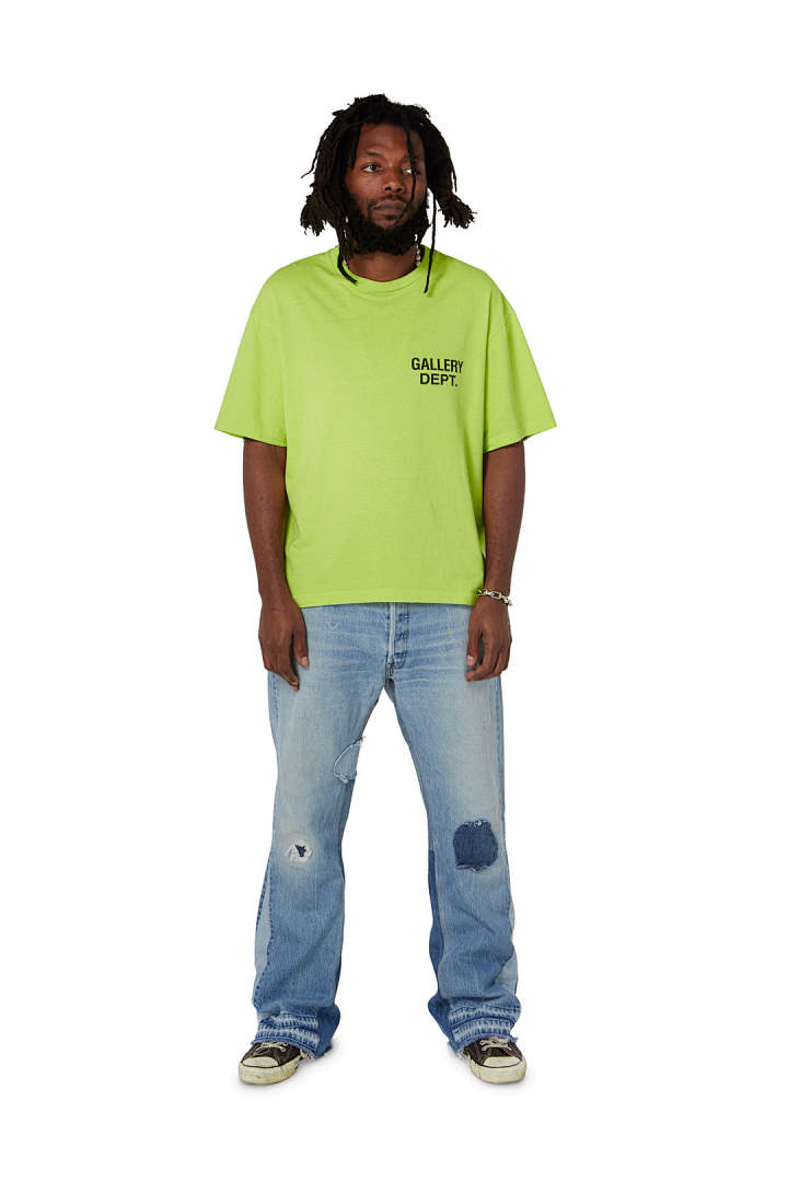 Gallery Dept 98 Gallery Dept. Classic Souvenir Tee LOGO Print Collar Short Sleeve T Black Grey White Cream Apricot Sky Blue Fruit Green Dark S M L - Image 33