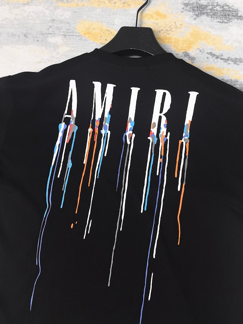 AMIRI 118 Wide Version Model Short Sleeve T Logo Print High Wind Black White S M L XL 9905# - Image 25