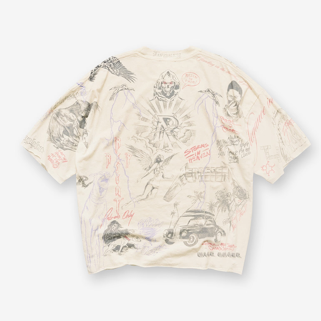 Represent 178 REPRESENT Legacy T-Shirt Sky Print Washed Short Sleeve T : Black White S M L - Image 39