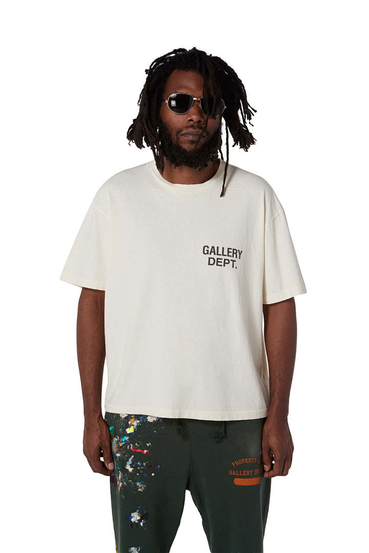 Gallery Dept 98 Gallery Dept. Classic Souvenir Tee LOGO Print Collar Short Sleeve T Black Grey White Cream Apricot Sky Blue Fruit Green Dark S M L - Image 16