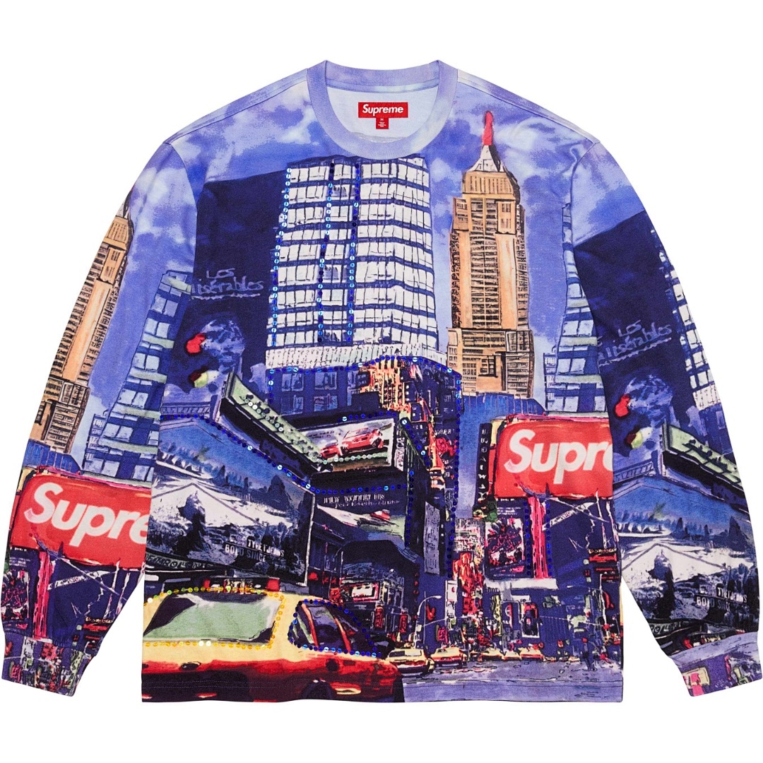 Supreme 298 SS25 SKYLINE SEQUIN L/S TOP Sky Stitching Long Sleeve Black Blue S-XL