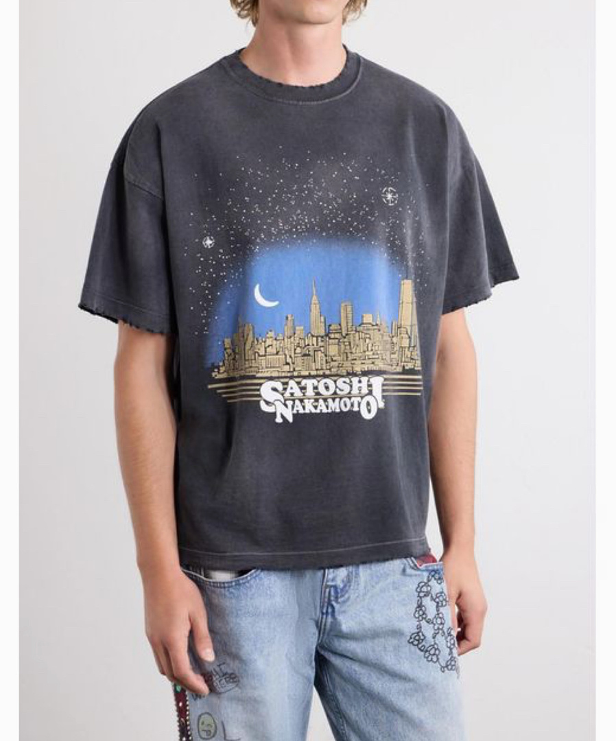 Unbranded 128 Satoshi Nakamoto Night Sky Stitching Short Sleeve T : Washed Black S M L - Image 12