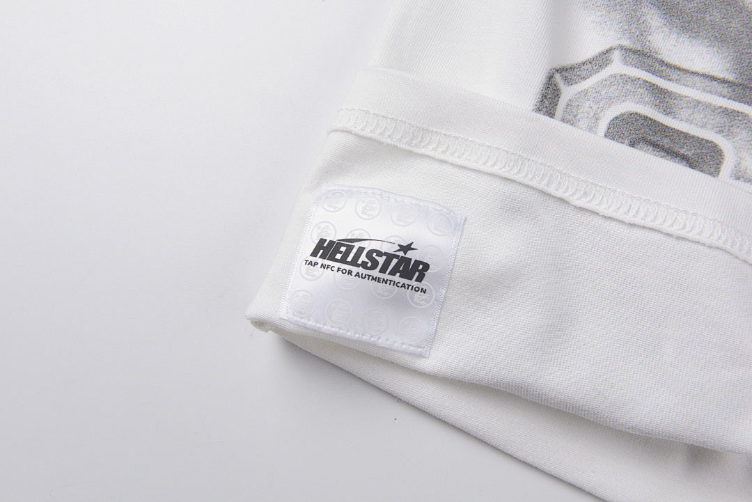 Hellstar 138 HELLSTAR STUDIOS Top Wind Print Solid Cotton Short Sleeve White S-XL - Image 14