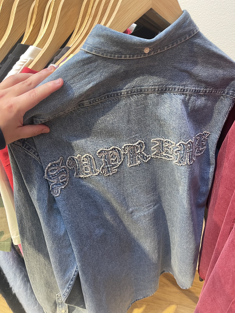 Supreme 358 Appliqué Denim Shirt Blue Black S-XL - Image 7