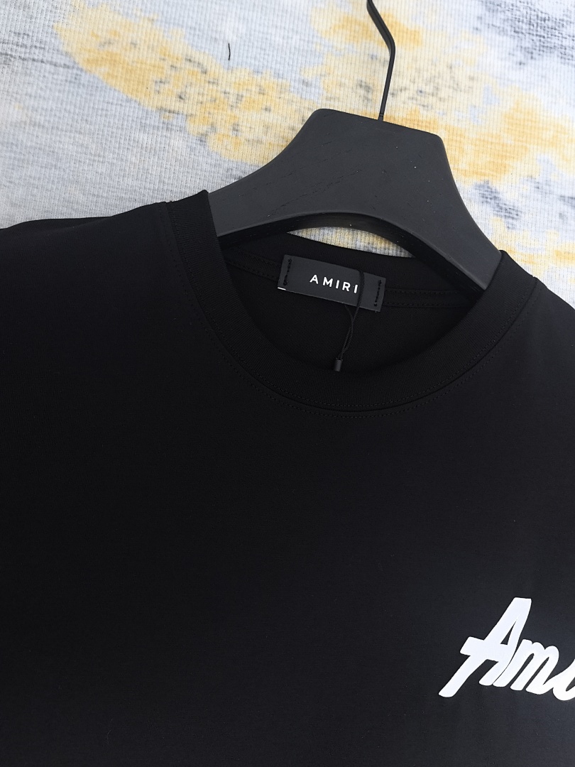 AMIRI 118 Wide Version Model Short Sleeve T Logo Print High Wind Black White S M L XL 9913# - Image 31