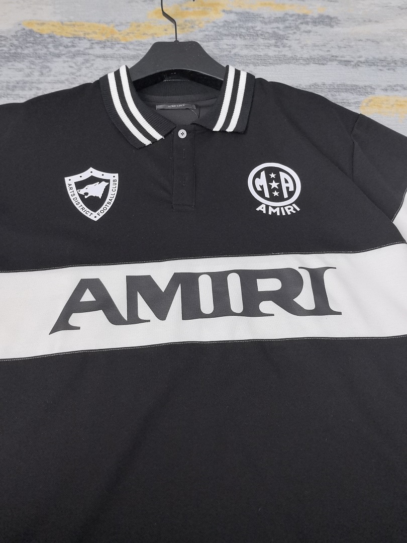 AMIRI 148 26Ss New Logo Print Collar Buckle Polo Short Sleeve T Black White S M L XL 9930# - Image 18