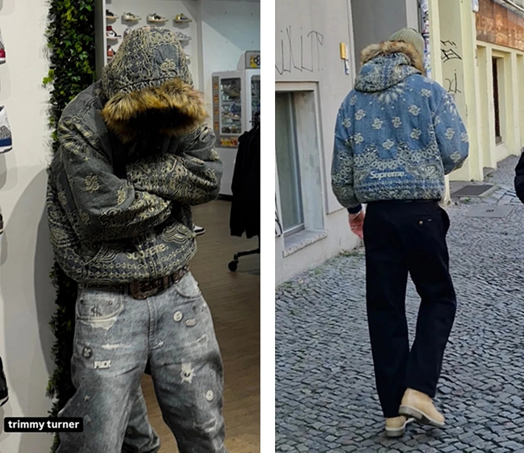 Supreme 658 SS25 BANDANA JACQUARD DENIM HOODED WORK JACKET Floral Fruit Cotton Water Blue S - Image 15