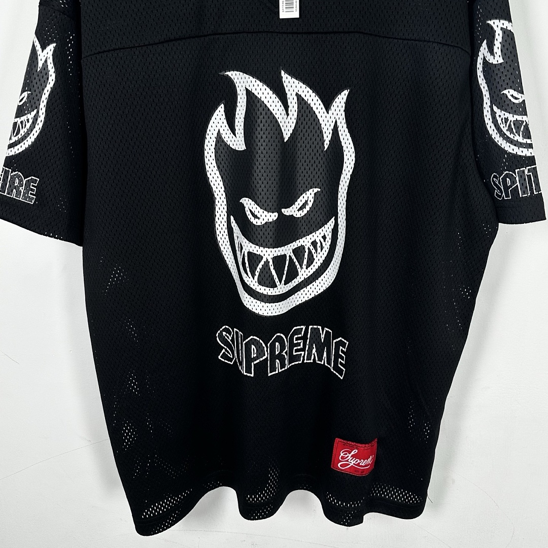 Supreme 218 SPITFIRE FOOTBALL JERSEY Fire Flame V Collar Short Sleeve Olive Black Red S - Image 9