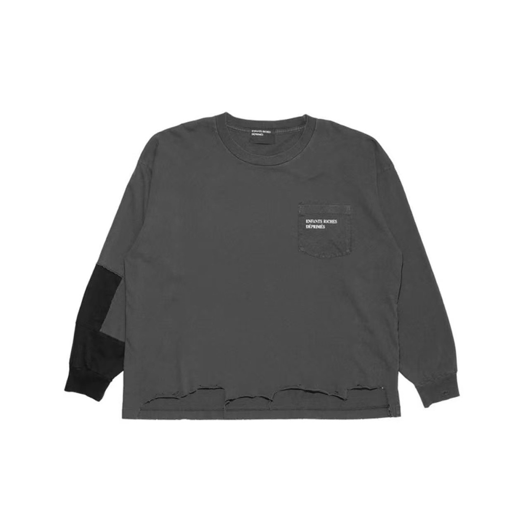 Enfants Riches Deprimes 158 Enfants Riches Deprimes Label Patchwork Long Sleeve T : S M L XL (Washed Grey Blue)