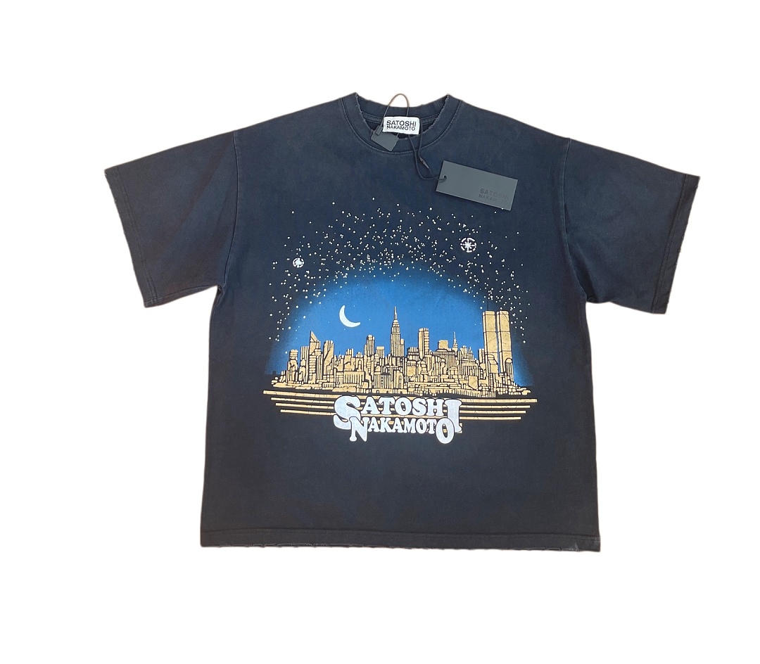Unbranded 128 Satoshi Nakamoto Night Sky Stitching Short Sleeve T : Washed Black S M L