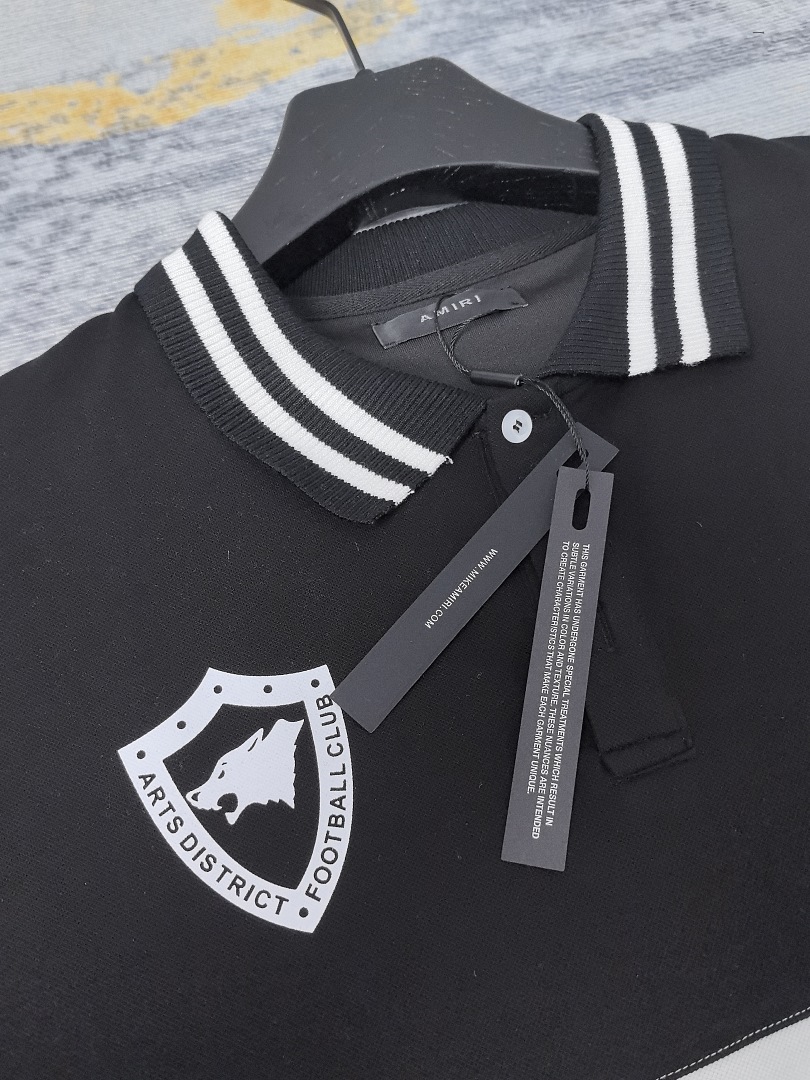 AMIRI 148 26Ss New Logo Print Collar Buckle Polo Short Sleeve T Black White S M L XL 9930# - Image 20