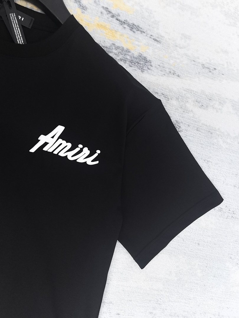 AMIRI 118 Wide Version Model Short Sleeve T Logo Print High Wind Black White S M L XL 9913# - Image 34
