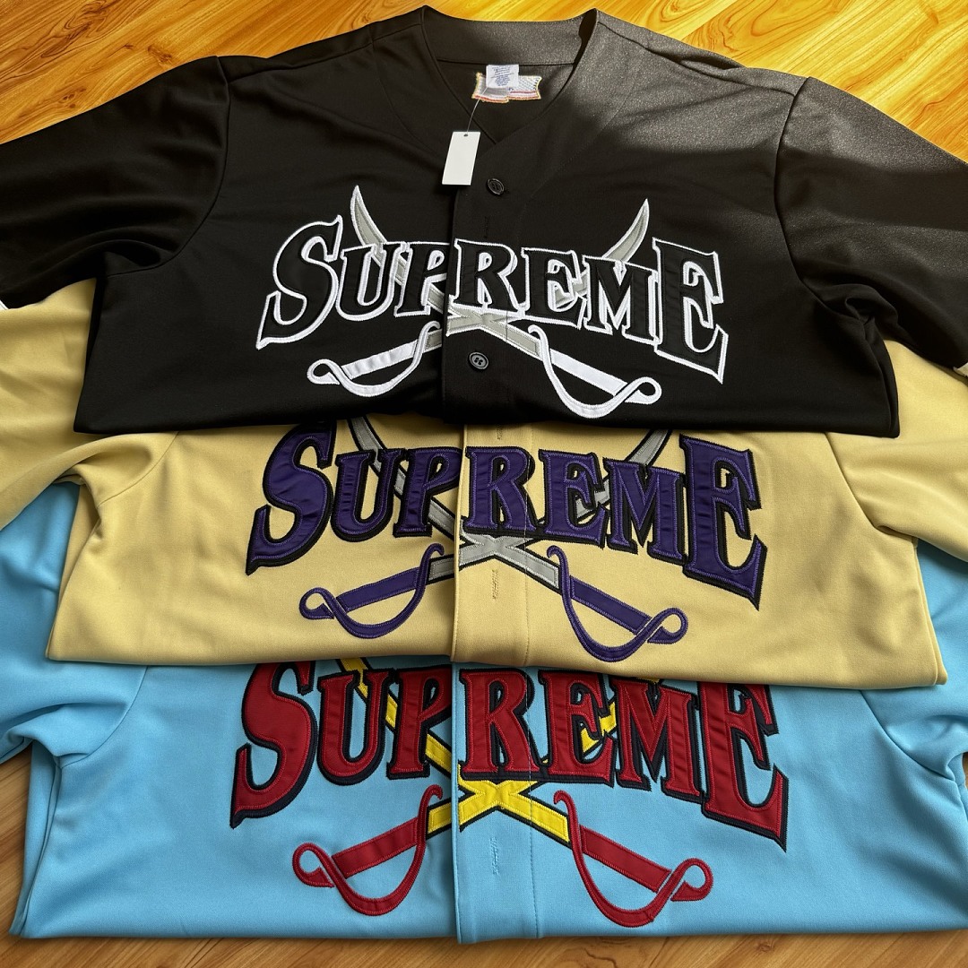 Supreme 268 FW25 WEEK1 Swords Baseball Jersey Label Patch Logo Buckle Short Sleeve : Black, Gold, Blue S-XL - Image 44