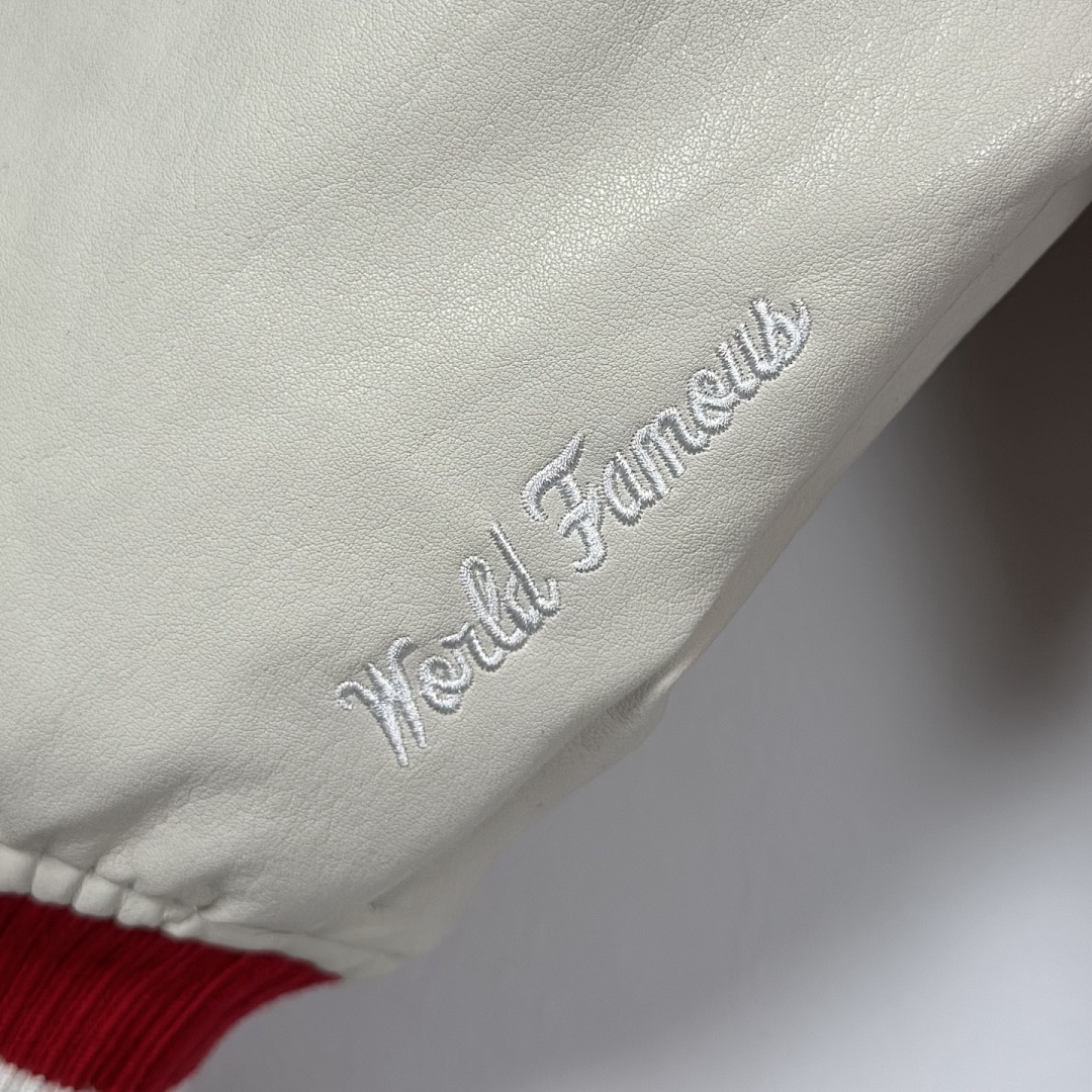 Supreme 568 NUMBER INE Cream Classic Collab MICKEY VARSITY JACKET / Red Black S (N) - Image 9