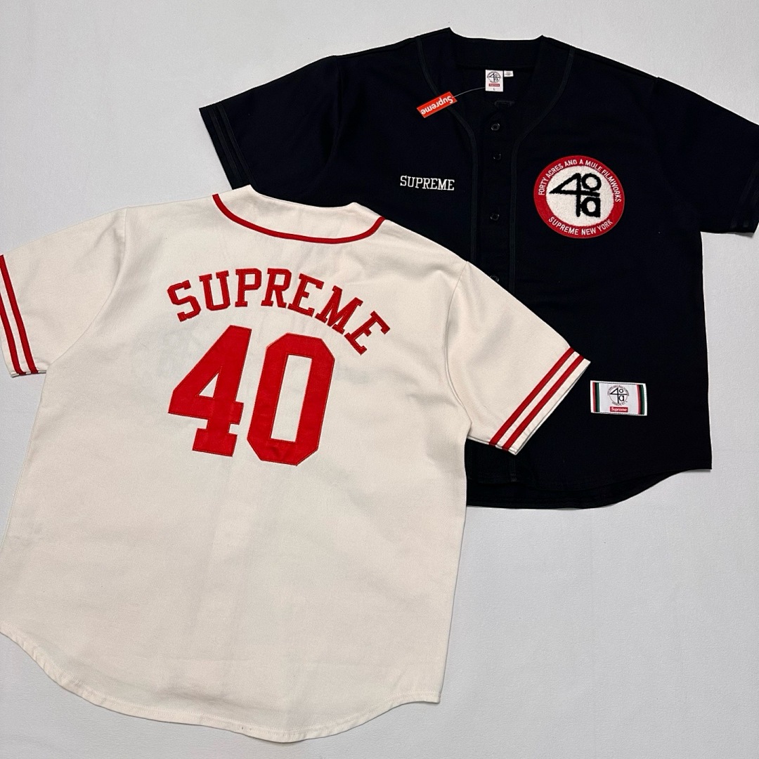 Off-White 268 SS25 40 Acres Twill Baseball Jersey LOGO Short Sleeve Black Off White S-XL - Image 13