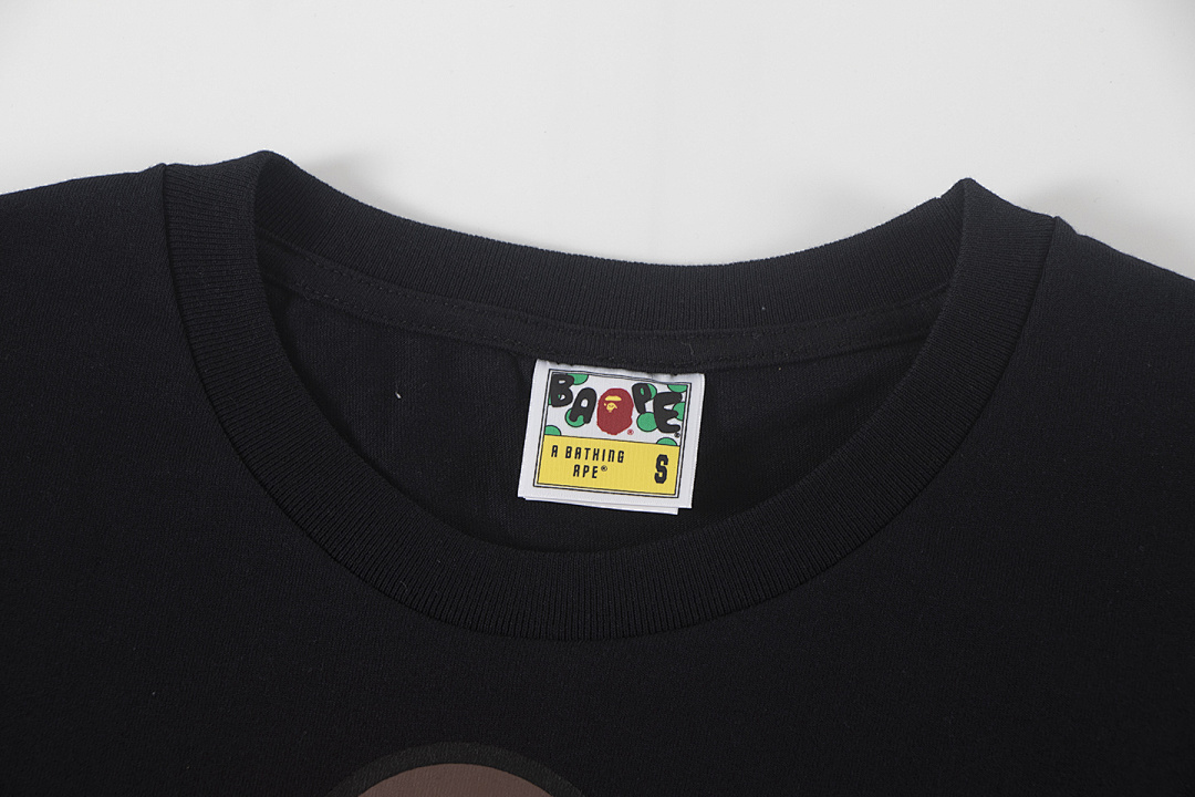 Bape 148 TOP Print Collar Short Sleeve T Black White S-XL - Image 5