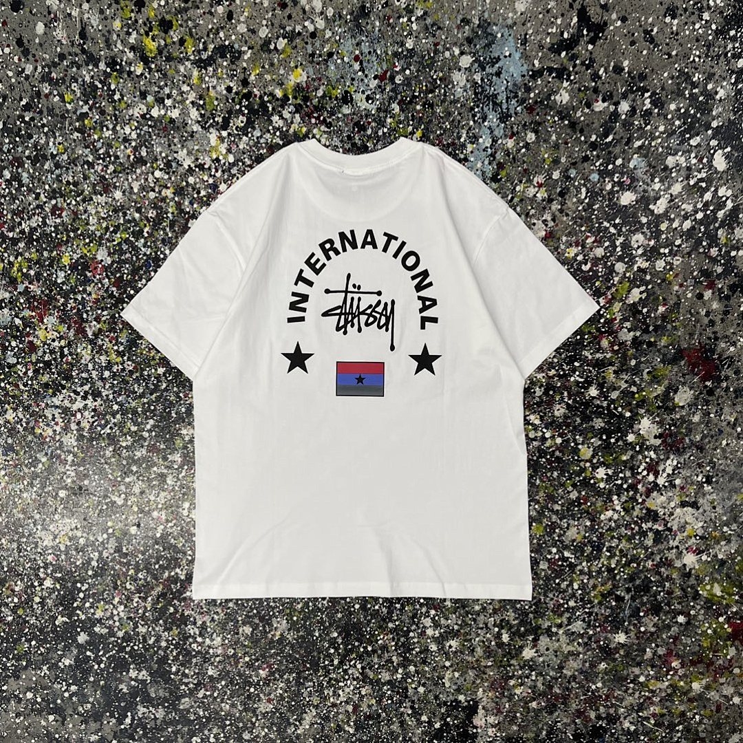 Stussy 108 Stu Star Print Short Sleeve T : White Black Apricot S Ｍ L XL XXL - Image 6