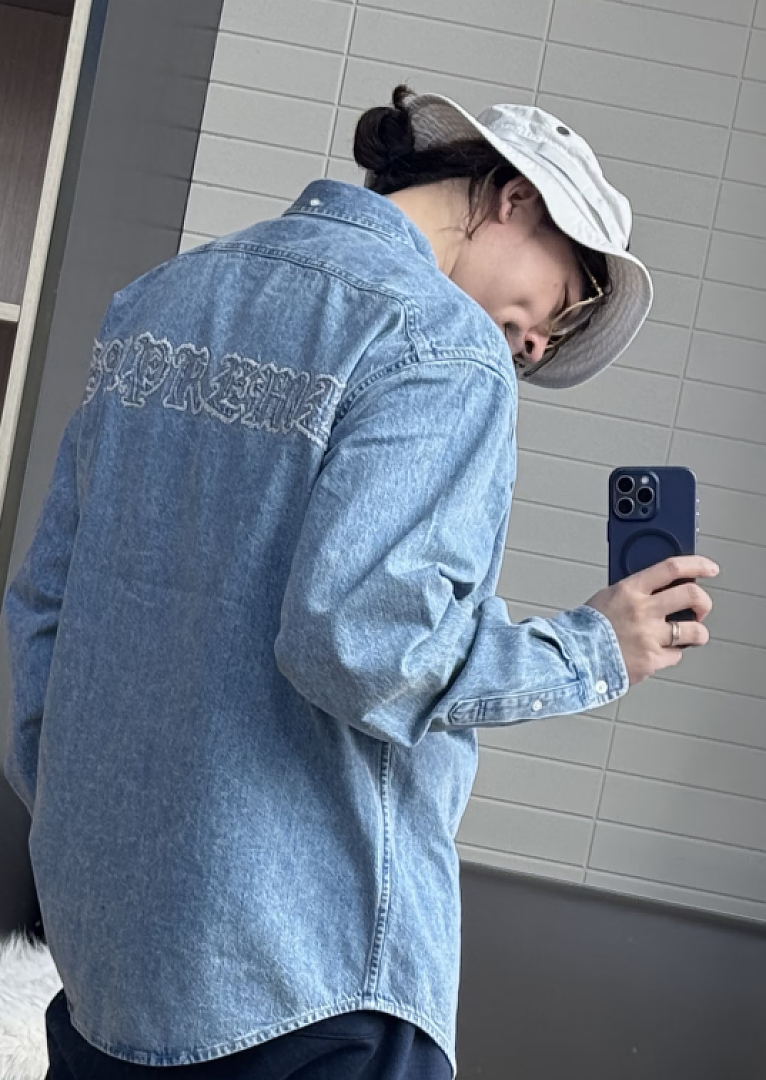Supreme 358 Appliqué Denim Shirt Blue Black S-XL - Image 21