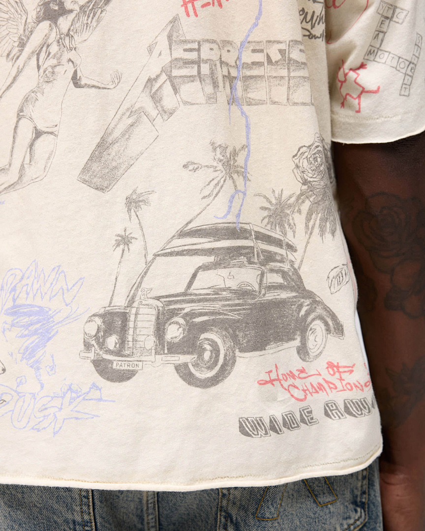 Represent 178 REPRESENT Legacy T-Shirt Sky Print Washed Short Sleeve T : Black White S M L - Image 20
