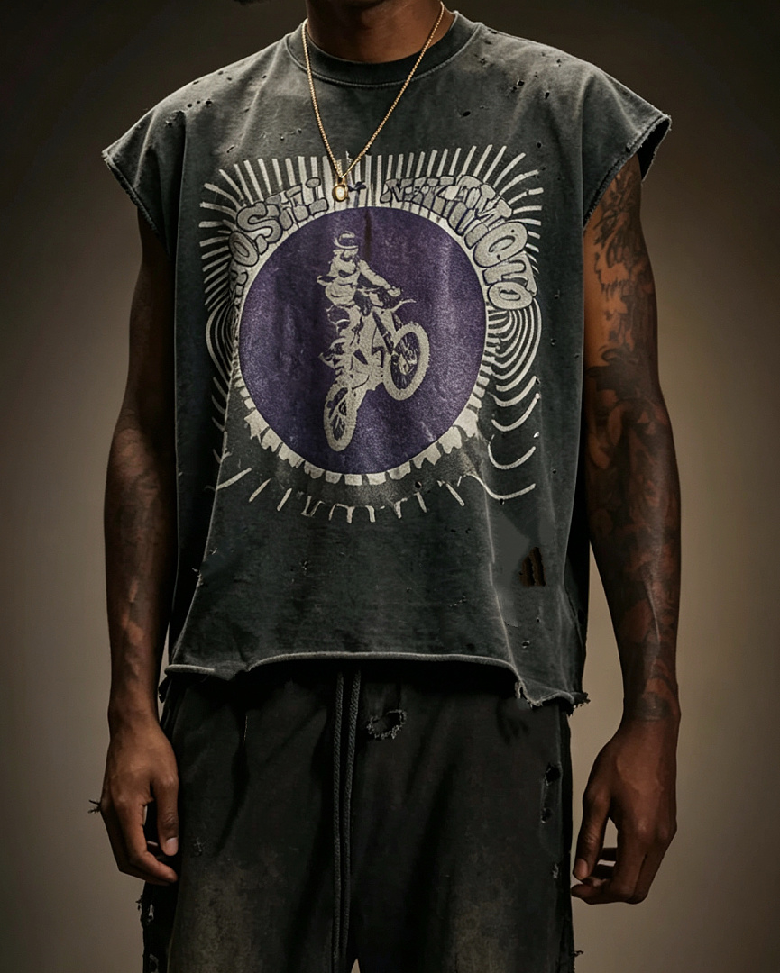 Unbranded 128 Satoshi Nakamoto Moto Rider Sleeveless Tee Sleeve : Washed Black S M L - Image 16