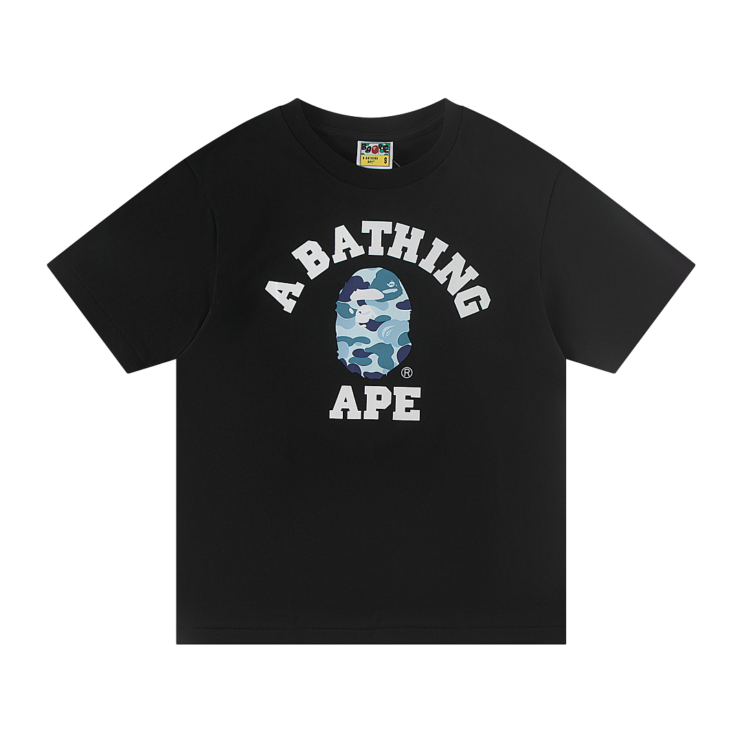 Bape 148 TOP Print Collar Short Sleeve T Black S-XL - Image 12